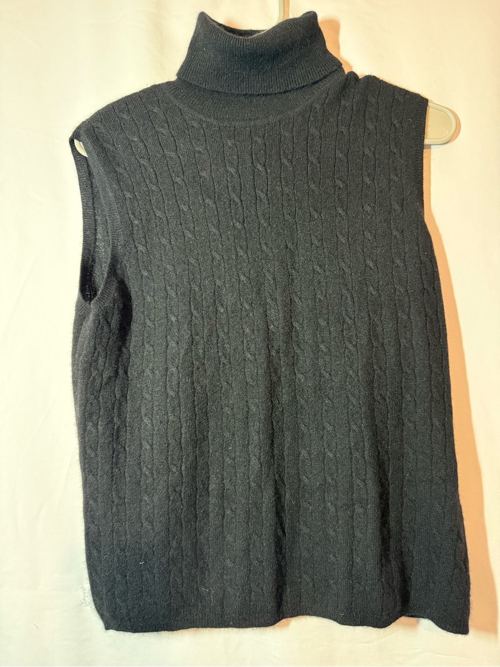 Country Shop Cashmere Sweater Vest L Black Cable Knit Turtleneck Made Austria